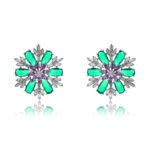 Wholesale Pink Flower Stud Earrings with a gold plated finish and pink and clear cubic zirconia stones from JuneJewelry.com – unique fashion jewelry for bulk orders.