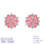 Wholesale Pink Flower Stud Earrings with a gold plated finish and pink and clear cubic zirconia stones from JuneJewelry.com – unique fashion jewelry for bulk orders.