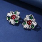 Wholesale Enamel Flower Stud Earrings with a gold plated finish and cubic zirconia stones from JuneJewelry.com – unique fashion jewelry for bulk orders.