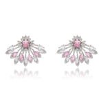 Wholesale Statement Stud Earrings with a gold plated finish and pink and white cubic zirconia stones from JuneJewelry.com – unique fashion jewelry for bulk orders.