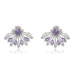 Wholesale Statement Stud Earrings with a gold plated finish and pink and white cubic zirconia stones from JuneJewelry.com – unique fashion jewelry for bulk orders.