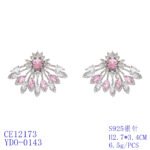 Wholesale Statement Stud Earrings with a gold plated finish and pink and white cubic zirconia stones from JuneJewelry.com – unique fashion jewelry for bulk orders.