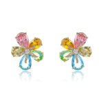 Wholesale Colorful Open Stud Earrings with a gold plated finish and multi-colored cubic zirconia stones from JuneJewelry.com – unique fashion jewelry for bulk orders.