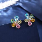 Wholesale Colorful Open Stud Earrings with a gold plated finish and multi-colored cubic zirconia stones from JuneJewelry.com – unique fashion jewelry for bulk orders.