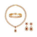 Wholesale floral red stone jewelry set with gold plating from JuneJewelry.com – unique copper fashion jewelry for bulk orders.