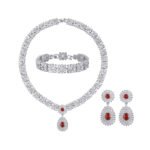 Wholesale floral red stone jewelry set with gold plating from JuneJewelry.com – unique copper fashion jewelry for bulk orders.
