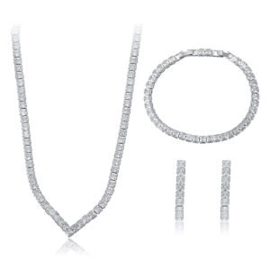 Wholesale square tennis jewelry set with platinum plating from JuneJewelry.com – classic copper fashion jewelry for bulk orders.