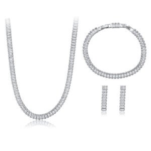Wholesale baguette collar jewelry set with platinum plating from JuneJewelry.com – classic copper fashion jewelry for bulk orders.
