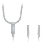Wholesale cubic zirconia set with platinum plated brass. Fringe necklace and drop earrings for formal wear.