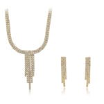 Wholesale cubic zirconia set with platinum plated brass. Fringe necklace and drop earrings for formal wear.