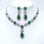 Wholesale teardrop halo necklace and earring set with platinum plating from JuneJewelry.com – dramatic copper fashion jewelry for bulk orders.