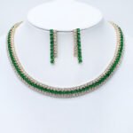 Wholesale multi-row collar necklace and earring set with gold plating from JuneJewelry.com – dramatic copper fashion jewelry for bulk orders.
