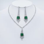 Wholesale rectangular Y-drop necklace and earring set with platinum plating from JuneJewelry.com – modern copper fashion jewelry for bulk orders.