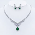 Wholesale V-drop teardrop necklace and earring set with platinum plating from JuneJewelry.com – delicate copper fashion jewelry for bulk orders.