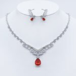 Wholesale V-drop teardrop necklace and earring set with platinum plating from JuneJewelry.com – delicate copper fashion jewelry for bulk orders.