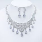 Wholesale bridal zircon jewelry set, platinum plated brass with white pear-cut zircon stones – elegant fashion jewelry for weddings and special occasions from JuneJewelry.com.