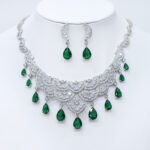 Wholesale bridal zircon jewelry set, platinum plated brass with white pear-cut zircon stones – elegant fashion jewelry for weddings and special occasions from JuneJewelry.com.