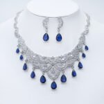 Wholesale bridal zircon jewelry set, platinum plated brass with white pear-cut zircon stones – elegant fashion jewelry for weddings and special occasions from JuneJewelry.com.