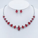 Wholesale teardrop zircon jewelry set, platinum plated on copper, featuring a necklace and matching earrings from JuneJewelry.com – high-quality, factory-direct fashion jewelry for bulk buyers.