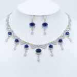 Wholesale statement zircon necklace and earring set, platinum plated on brass, featuring large oval and geometric design from JuneJewelry.com – premium fashion jewelry for bulk orders.