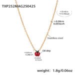 Wholesale kids apple jewelry set – 18K gold plated stainless steel necklace, bracelet, earrings, and ring with cartoon red apple design.