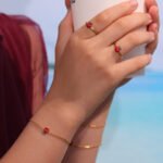 Wholesale kids apple jewelry set – 18K gold plated stainless steel necklace, bracelet, earrings, and ring with cartoon red apple design.