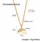 Wholesale kids rainbow jewelry set – stainless steel 18K gold plated necklace, bracelet, earrings, and ring with colorful enamel.