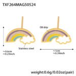 Wholesale kids rainbow jewelry set – stainless steel 18K gold plated necklace, bracelet, earrings, and ring with colorful enamel.