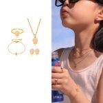 Wholesale kids lollipop jewelry set – glitter enamel necklace, bracelet, ring, and earrings in 18K gold plated stainless steel.