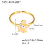 Wholesale kids unicorn jewelry set – colorful enamel kids necklace, bracelet, anklet, and ring in 18K gold plated stainless steel from JuneJewelry.com.