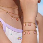 Wholesale kids charm jewelry set with sun, star, and cloud enamel in 18K gold plated stainless steel – necklace, bracelet, and anklet.