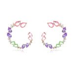 Wholesale Colorful Flower Stud Earrings with a gold plated finish and red and clear cubic zirconia stones from JuneJewelry.com – unique fashion jewelry for bulk orders.