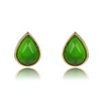 Wholesale gold plated teardrop earrings with green chalcedony stones and 925 silver needles from JuneJewelry.com.