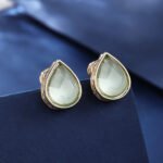 Wholesale gold plated teardrop earrings with green chalcedony stones and 925 silver needles from JuneJewelry.com.