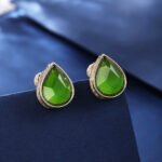 Wholesale gold plated teardrop earrings with green chalcedony stones and 925 silver needles from JuneJewelry.com.