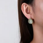 Wholesale gold plated teardrop earrings with green chalcedony stones and 925 silver needles from JuneJewelry.com.