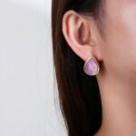 Wholesale gold plated teardrop earrings with green chalcedony stones and 925 silver needles from JuneJewelry.com.
