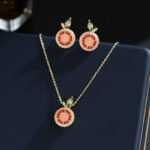 Wholesale lemon jewelry set with necklace and earrings in 18K gold plating – cute, fresh fashion accessories from JuneJewelry.com.