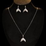 Wholesale mermaid tail zircon jewelry set with necklace and earrings in white gold plating – luxury ocean-inspired fashion jewelry from JuneJewelry.com.