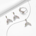 Wholesale mermaid tail zircon jewelry set with necklace and earrings in white gold plating – luxury ocean-inspired fashion jewelry from JuneJewelry.com.