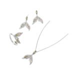 Wholesale mermaid tail zircon jewelry set with necklace and earrings in white gold plating – luxury ocean-inspired fashion jewelry from JuneJewelry.com.