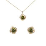 Vintage green jewelry set wholesale – olive zircon pendant necklace and earrings in 18K & white gold plated copper, French luxury jewelry.