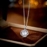 Vintage green jewelry set wholesale – olive zircon pendant necklace and earrings in 18K & white gold plated copper, French luxury jewelry.