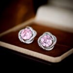 Vintage green jewelry set wholesale – olive zircon pendant necklace and earrings in 18K & white gold plated copper, French luxury jewelry.