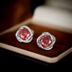 Vintage green jewelry set wholesale – olive zircon pendant necklace and earrings in 18K & white gold plated copper, French luxury jewelry.