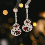 Wholesale hollow gourd zircon jewelry set with necklace and earrings in white gold plating – elegant floral hollow design from JuneJewelry.com.