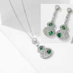 Wholesale hollow gourd zircon jewelry set with necklace and earrings in white gold plating – elegant floral hollow design from JuneJewelry.com.
