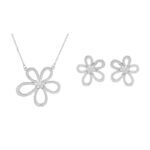 Wholesale Light Luxury Sun Flower Stud Earrings Necklace Set, featuring a unique five-petal flower motif in a niche design, includes dainty stud earrings and a matching clavicle chain, offering an advanced aesthetic.