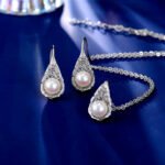 Wholesale Teardrop Filigree Pearl Set (Necklace & Dangle Earrings). Features lace mesh design and Freshwater Pearls. Elegant, high quality, factory price.