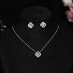 Wholesale clover zircon jewelry set with necklace and earrings in white gold plating – trendy, high-quality fashion jewelry from JuneJewelry.com.